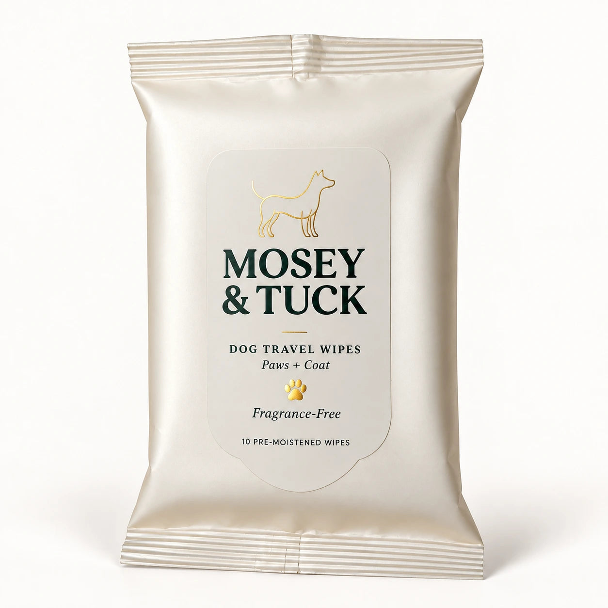 Mosey & Tuck beige dog travel wipes packaging