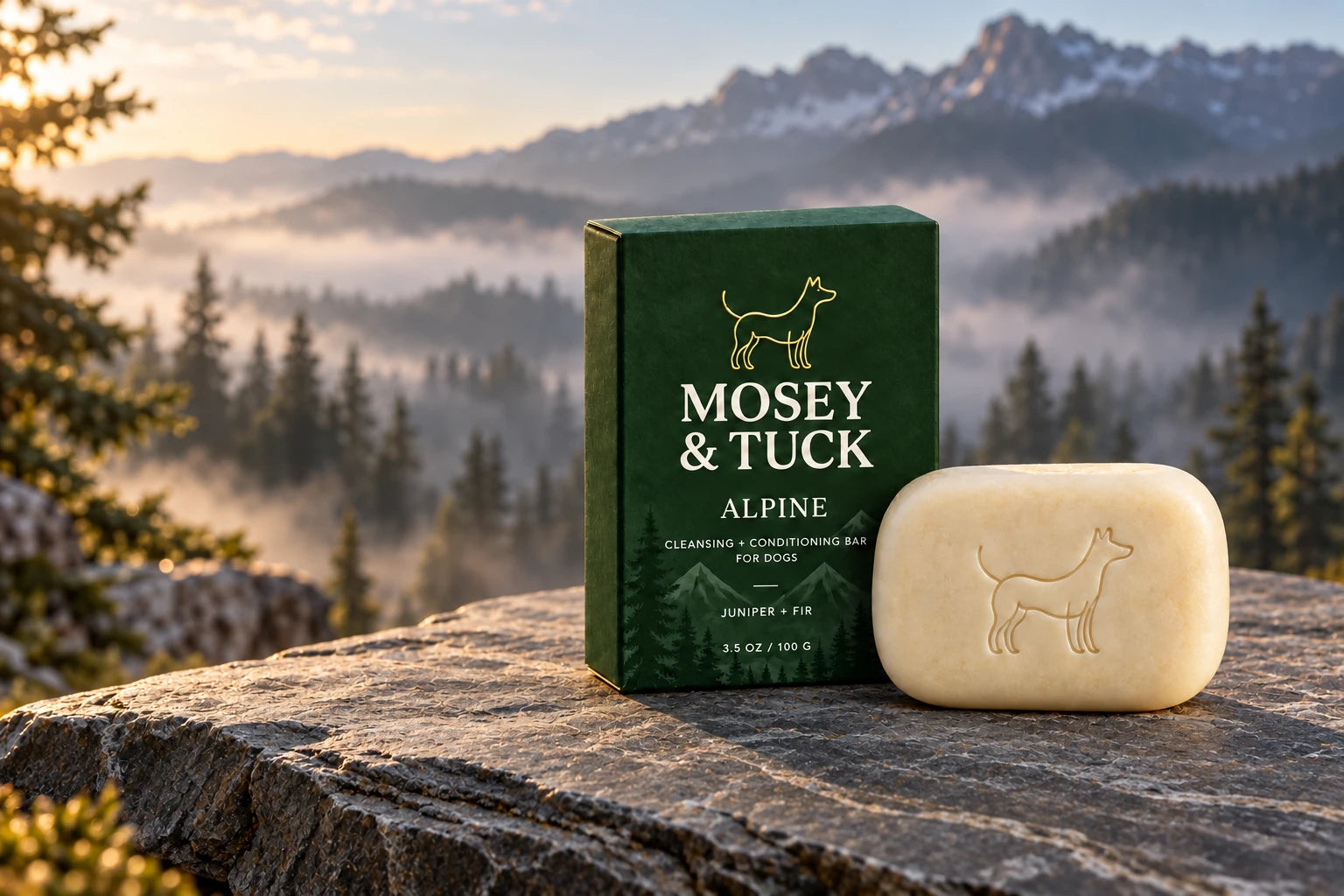 Alpine conditioning dog shampoo bar and packaging